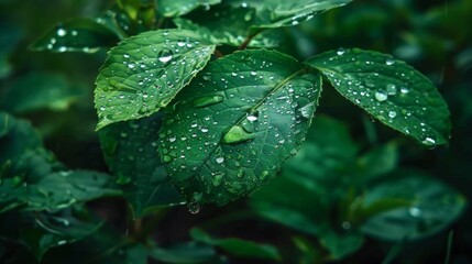 Aufkleber - Water droplets glistening on the surface of a green leaf after a rain shower.