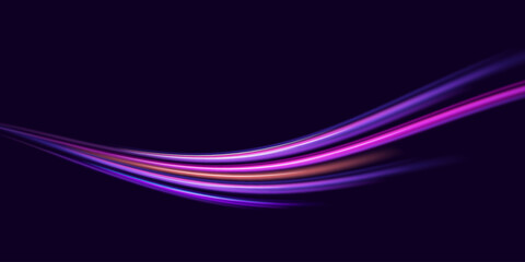 Poster - neon color glowing lines background, high-speed light trails effect. modern abstract high-speed ligh