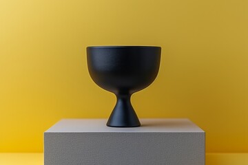 Poster - Black Cup on a Platform Against a Yellow Background