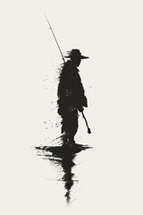 Wall Mural - A black and white sketch of a fisherman