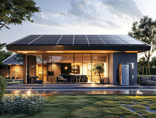 Poster - A large house with a solar panel on the roof