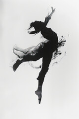 Wall Mural - A black and white sketch of a dancer mid-leap