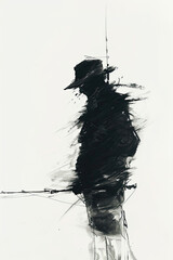 Poster - A black and white sketch of a fisherman