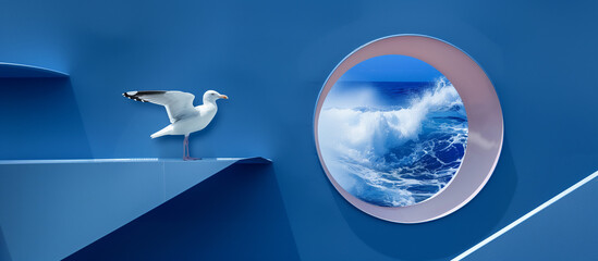 Sticker - Abstract summer background with a seagull, travel concept