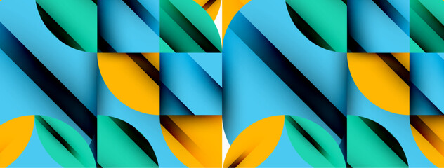 Aufkleber - Circle, square and flower petal geometric background. Round shapes composition for wallpaper, banner, background or landing