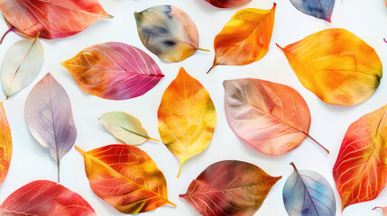 Poster - Colorful watercolor autumn leaves seamless pattern on white background