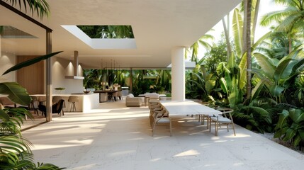 Wall Mural - Modern Dining Room with Tropical View and Natural Light.