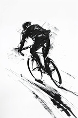 Wall Mural - A black and white sketch of a cyclist