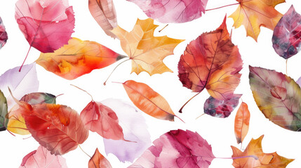 Poster - Colorful watercolor autumn leaves seamless pattern on white background