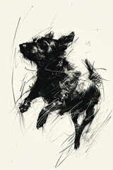 Canvas Print - A black and white sketch of a dog running