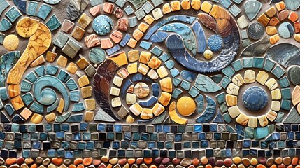Poster - mosaic tiles intricately arranged form a vibrant design, each thoughtfully placed for a stunning pat