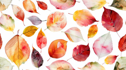 Sticker - Colorful watercolor autumn leaves seamless pattern on white background