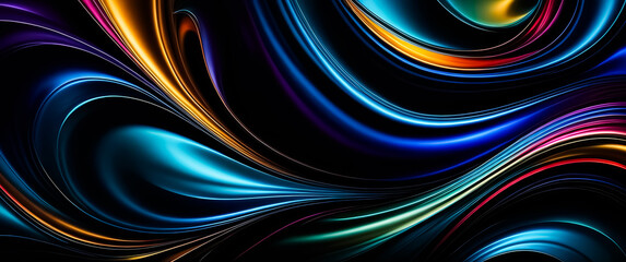 Poster - Abstract Satin Waves Dark Background with Dynamic Vibrant Colors