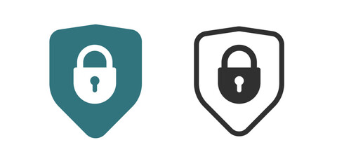 Poster - Safe lock shield icon vector simple pictogram graphic illustration set, privacy safety padlock guard defense symbol, strong solid internet web protection sign image clip art