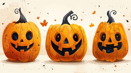 Wall Mural - halloween cute pumpkins jack o lanterns