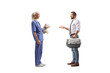 © Ljupco Smokovski - Veterinarian with a westie dog talking to a man holding a pet carrier