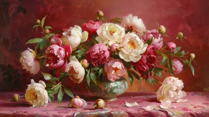 Poster - Peony bouquet on the tabletop