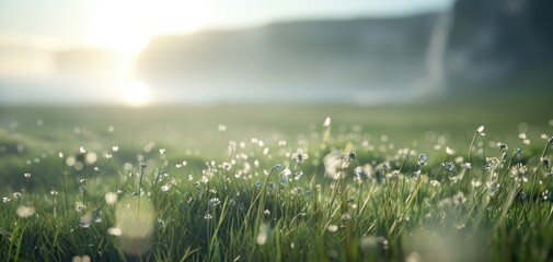 Aufkleber - A field of grass with a few flowers in it