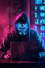 Wall Mural - Cyberpunk Hacker in Neon Mask