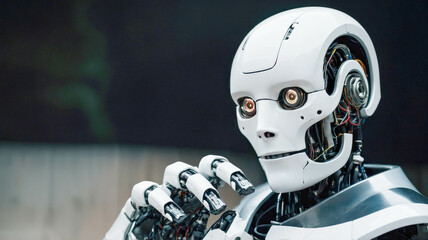 Poster - A white-faced robot with detailed mechanical parts, showcasing advanced robotics technology