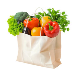 Wall Mural - A bag of vegetables and fruits on a white or transparent background