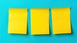© weerasak - Three yellow sticky notes arranged in a row on a bright blue background, providing a vibrant and creative workspace concept.