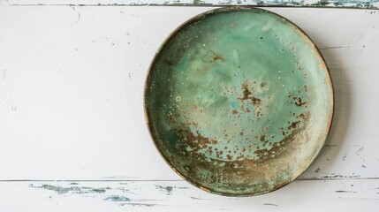 Canvas Print - Vintage rustic green plate on white backdrop