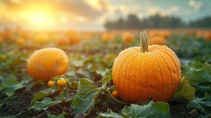 Wall Mural - pumpkins on a farm