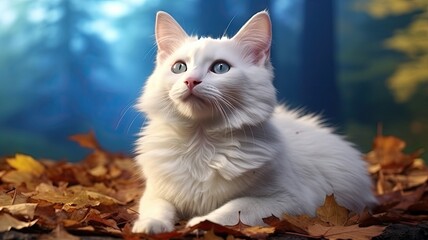 Wall Mural - White cat with blue eyes