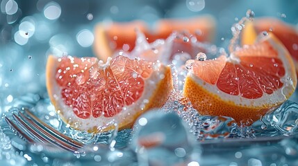 Sticker - Grapefruit Slices in Water with Fork