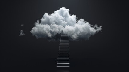 Step ladder leading to clouds. Stairway to the cloud on a black background