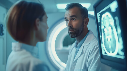 Poster - doctor use mri or ct scan medical diagnosis machine at hospital lab