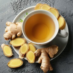 Wall Mural - Ginger Tea with Fresh Ginger Slices