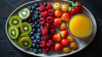 Wall Mural - Fresh Fruit Platter with Juice