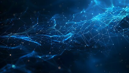 Aufkleber - Abstract blue background with digital network and connections, technology concept for web design or data transfer theme, dark blue color, white dots of different sizes on black gradient background, lo
