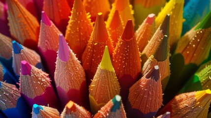 Collection of multicolored pencils, arranged in an artistic and visually appealing manner