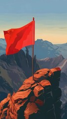 Wall Mural - Red flag is on top of mountain