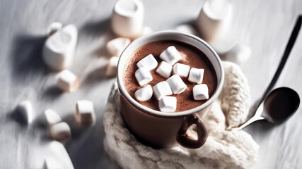 Wall Mural -  Indulge in a cozy chocolate treat with marshmallows