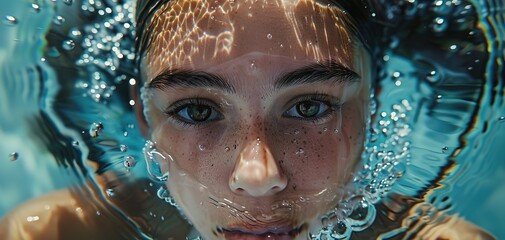 Wall Mural - close_up_view_a_girl_is_swimming_in_water