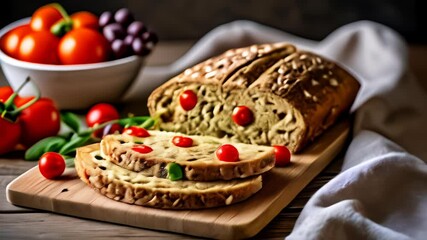 Wall Mural -  Deliciously prepared bread with fresh toppings ready to serve