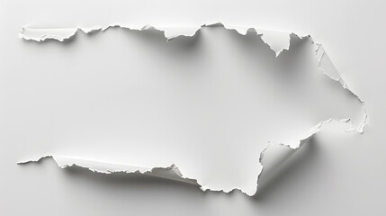 Wall Mural - White sheet of paper with a large torn hole, white background