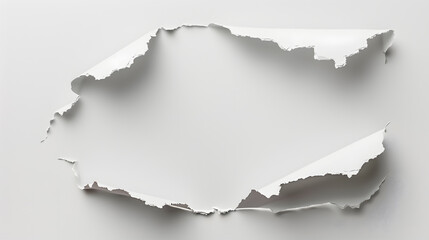 Wall Mural - White sheet of paper with a large torn hole, white background