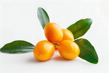 Sticker - kumquat fruit with leaf isolated on white background