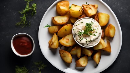 Canvas Print -  Deliciously seasoned fries with a creamy dip ready to be savored