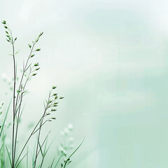 Wall Mural - Delicate, feathery grass stalks against a soft green sky. Concept of nature, simplicity, and tranquility.