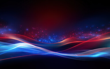 Poster - Vibrant abstract blue and red waveform with fluid motion and colorful gradients.
