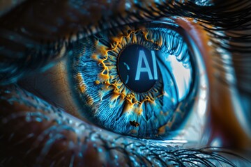 Poster - Close-up of an eye with the AI symbol in the iris. AI.