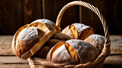 Wall Mural -  Warm rustic bread in a woven basket perfect for a cozy meal