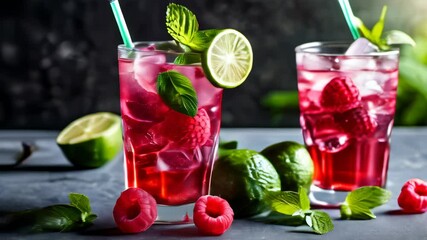 Canvas Print -  Refreshing summer cocktails with a twist of citrus and a hint of raspberry