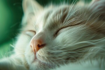 e-commerce photo, one very different cute cat, calm, ambient light, very realistic, mint and green, closeup, generative ai